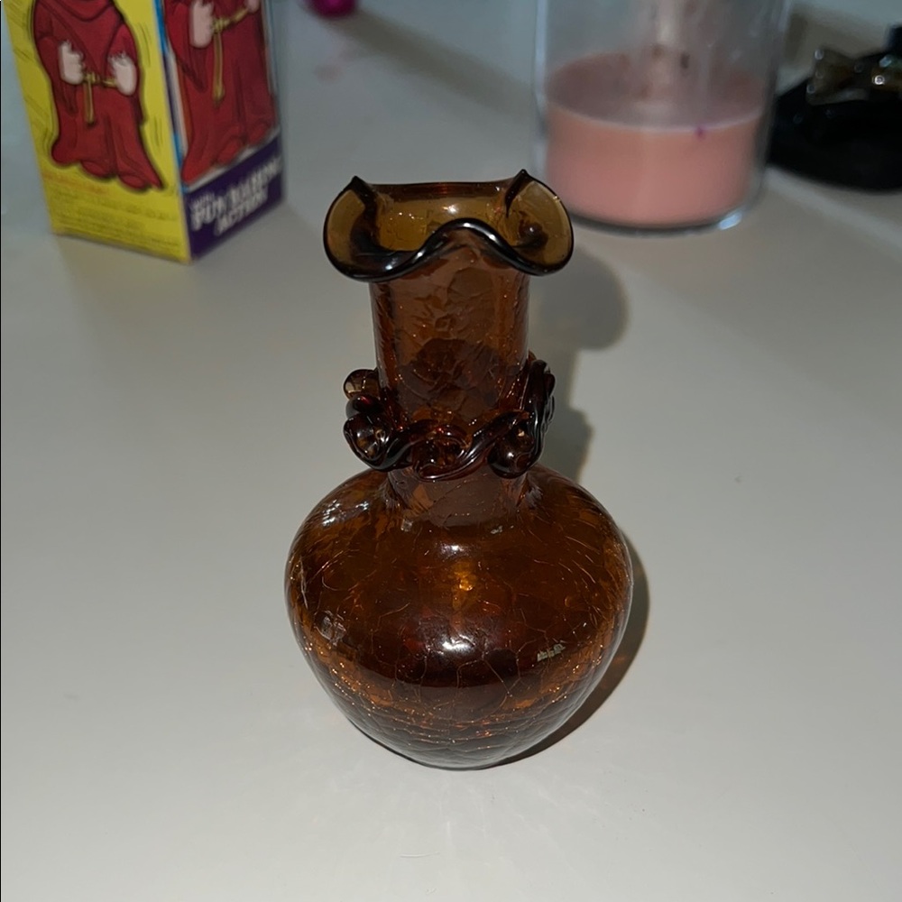 Elegant Amber Glass Small Vase
